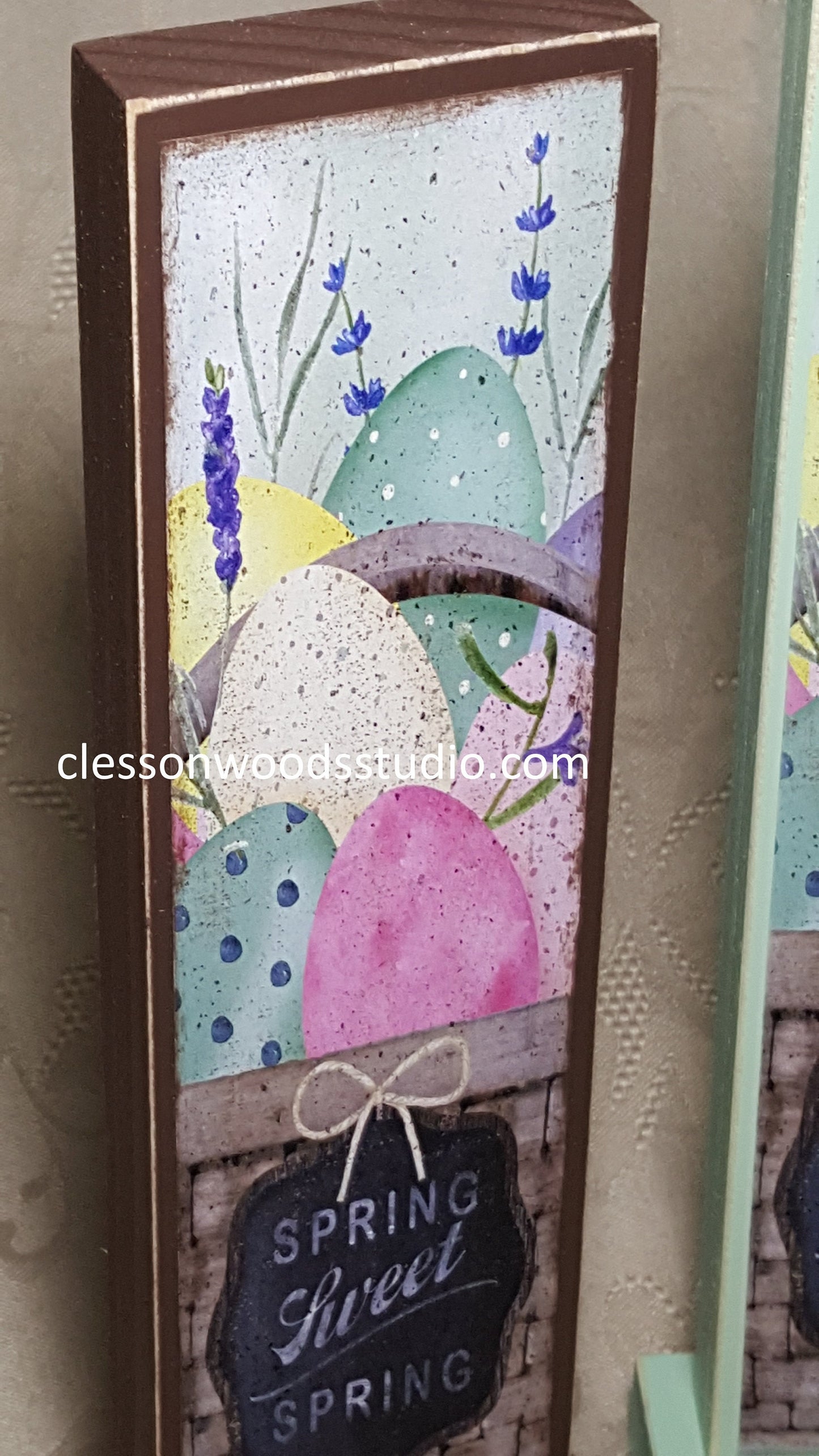 Spring Sweet Spring Egg Basket Vertical Wood Sign