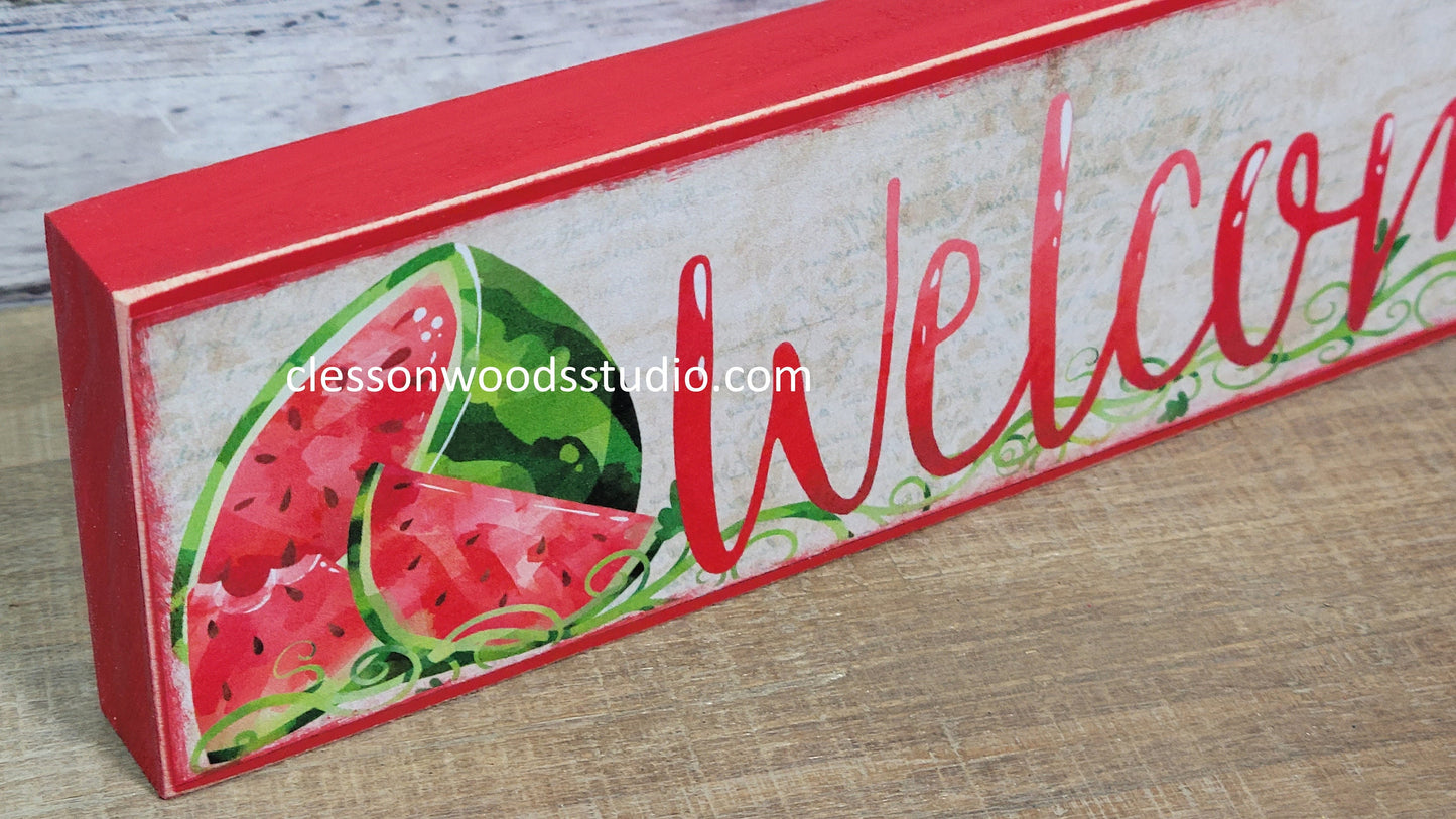 Watermelon Welcome Horizontal Wood Sign