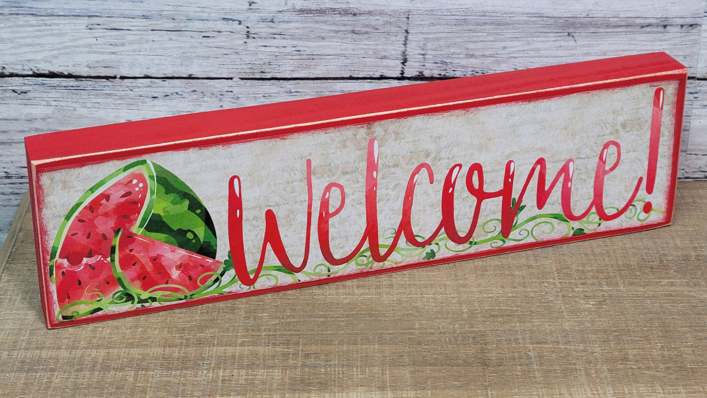 Watermelon Welcome Horizontal Wood Sign