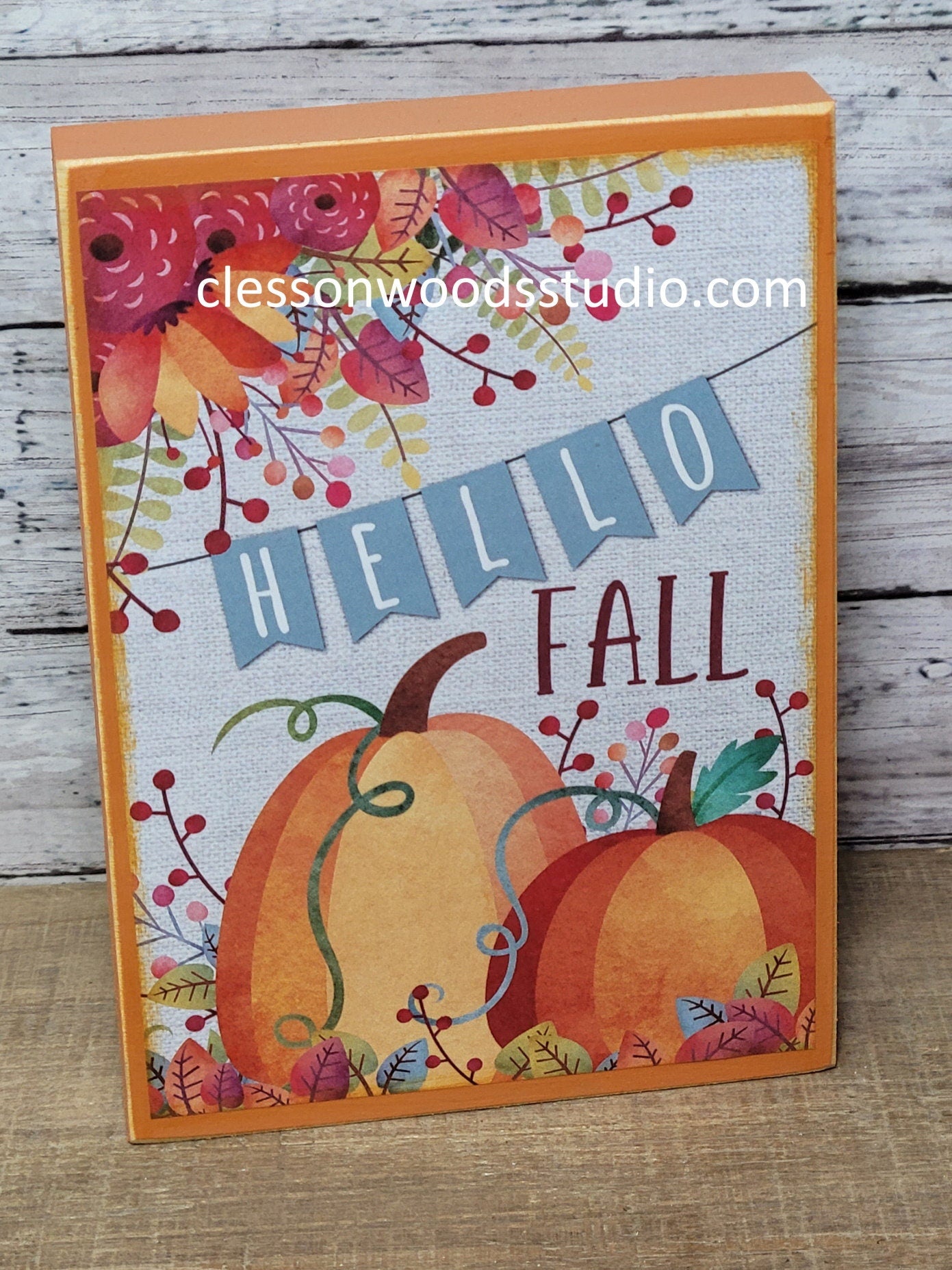 Hello Fall Wood Block Sign