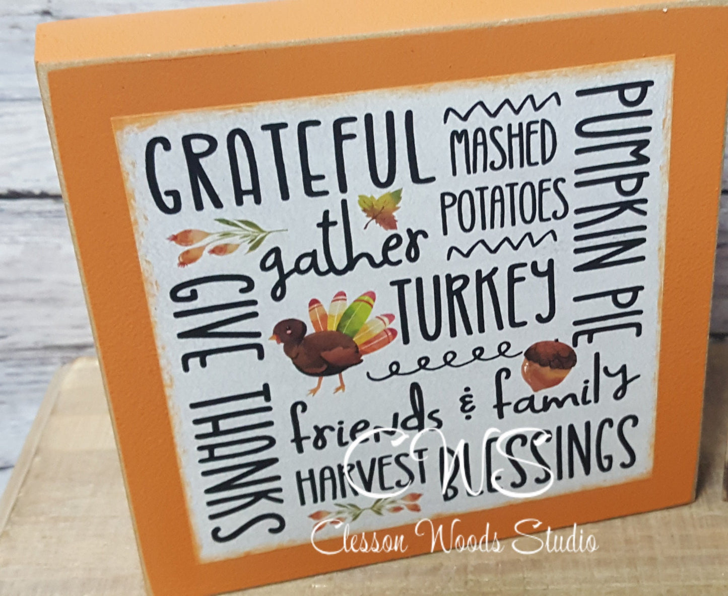 Thanksgiving 2 Subway Style Print Square Wood Sign