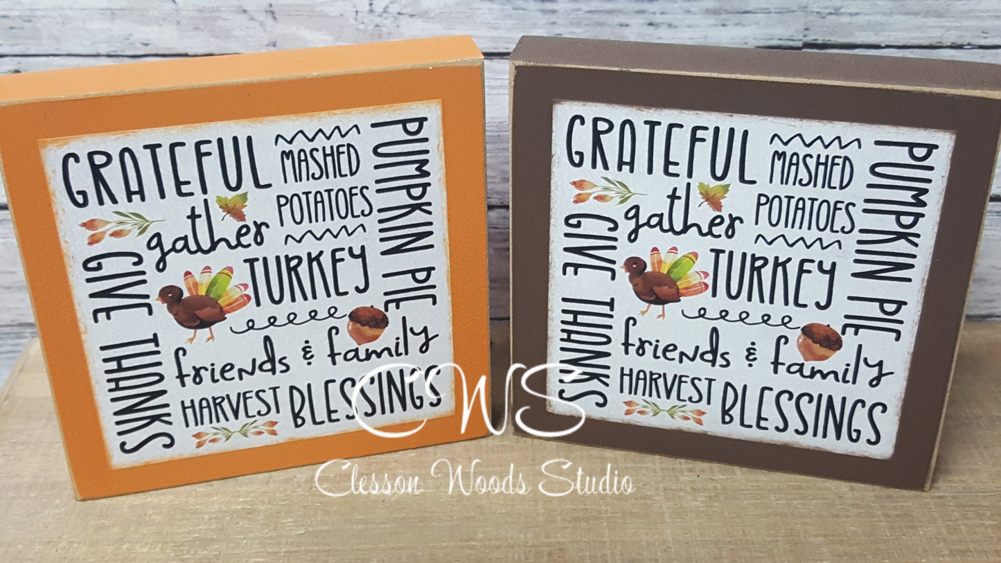 Thanksgiving 2 Subway Style Print Square Wood Sign