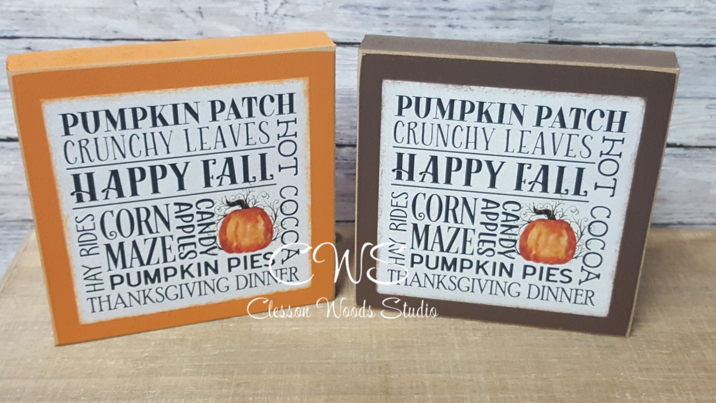 Fall Pumpkin Subway Style Print Square Wood Sign