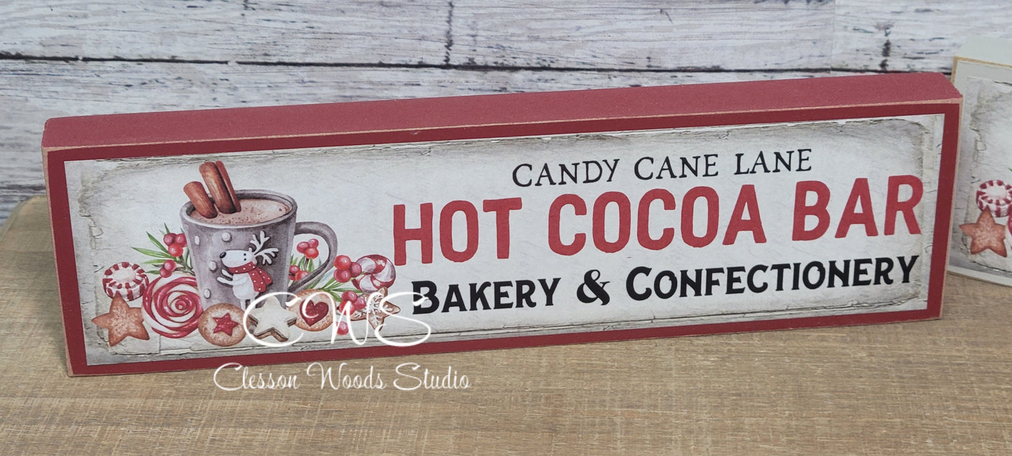 Candy Cane Lane Hot Cocoa Bar Wood Sign
