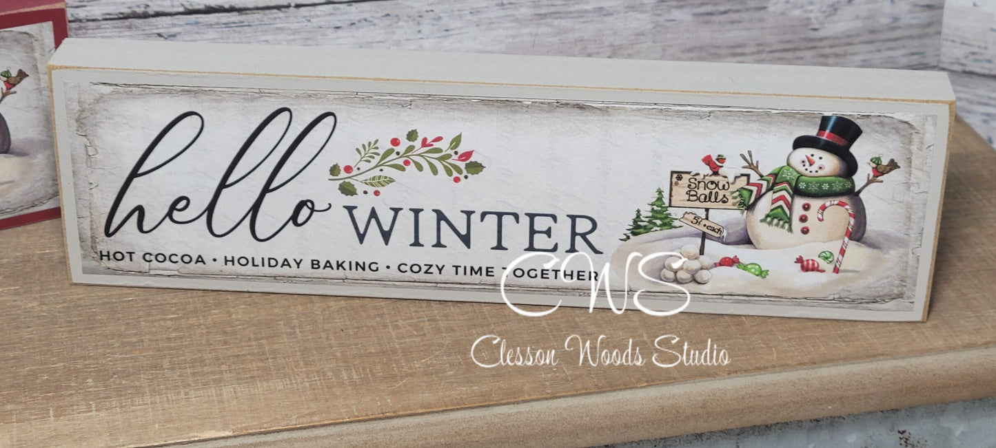 Hello Winter Wood Sign
