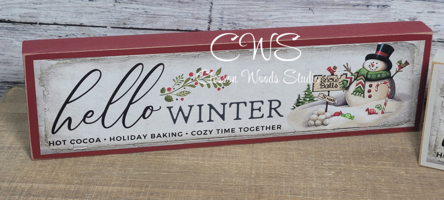 Hello Winter Wood Sign