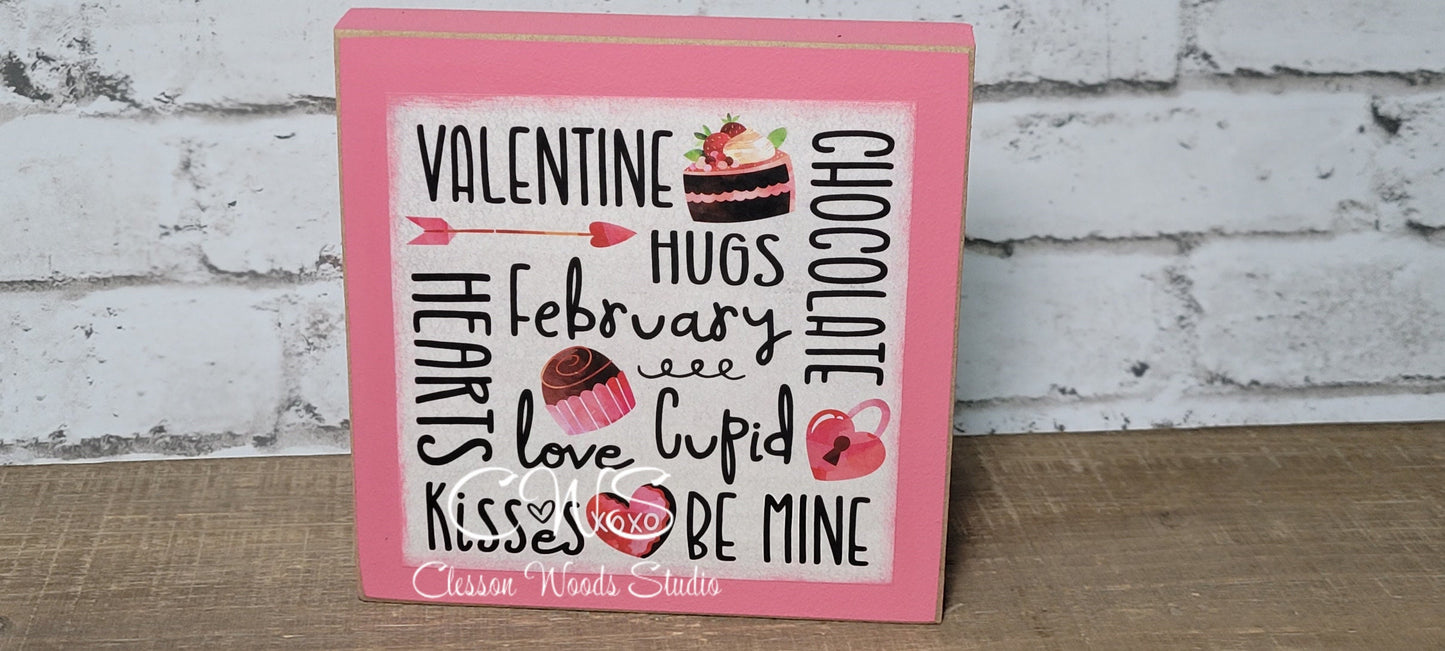 Valentine Subway Style Print Square Wood Sign