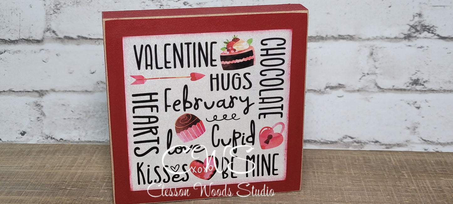 Valentine Subway Style Print Square Wood Sign