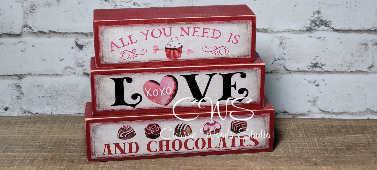 All You Need Is Love and Chocolates Red Wood Block Stack