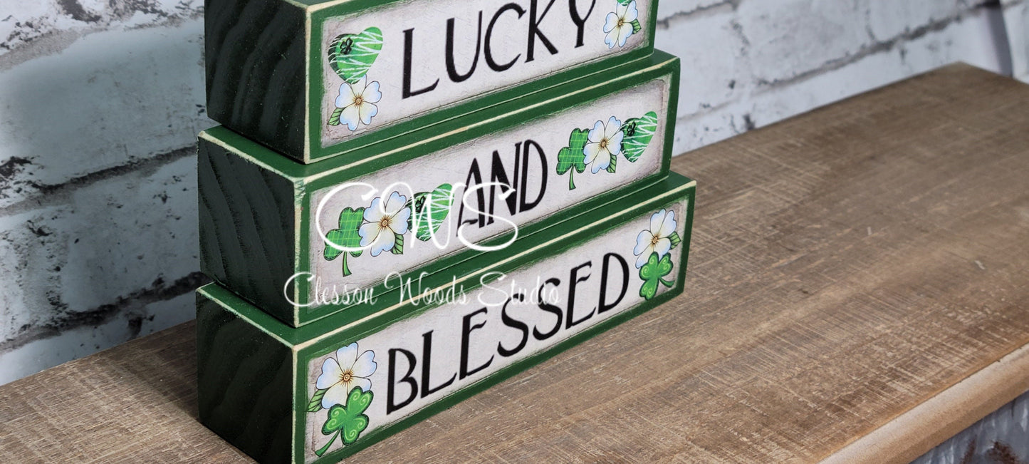 Lucky And Blessed St. Patrick's Day Wood Block Stack