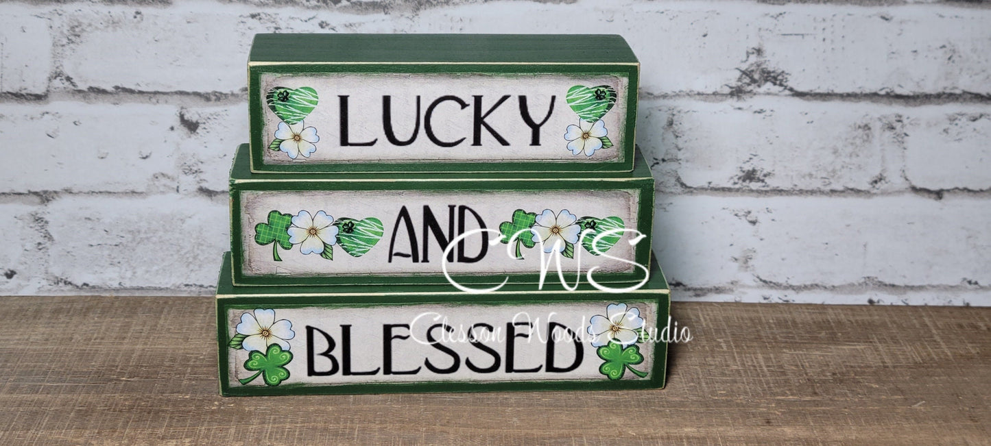Lucky And Blessed St. Patrick's Day Wood Block Stack