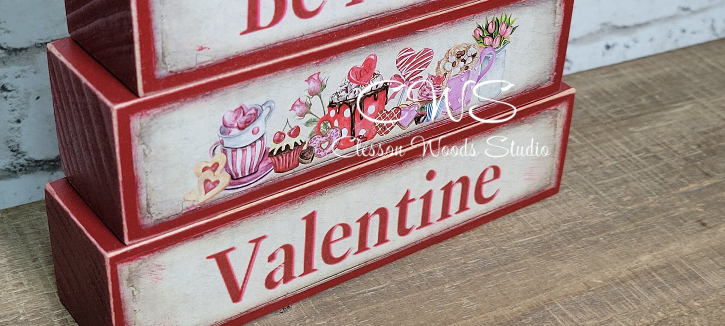 Be Mine Valentine Red Wood Block Stack
