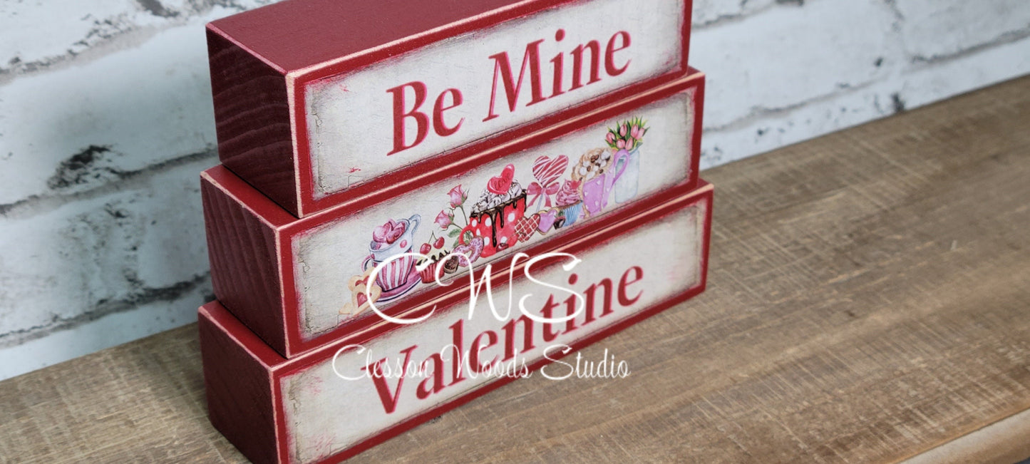 Be Mine Valentine Red Wood Block Stack