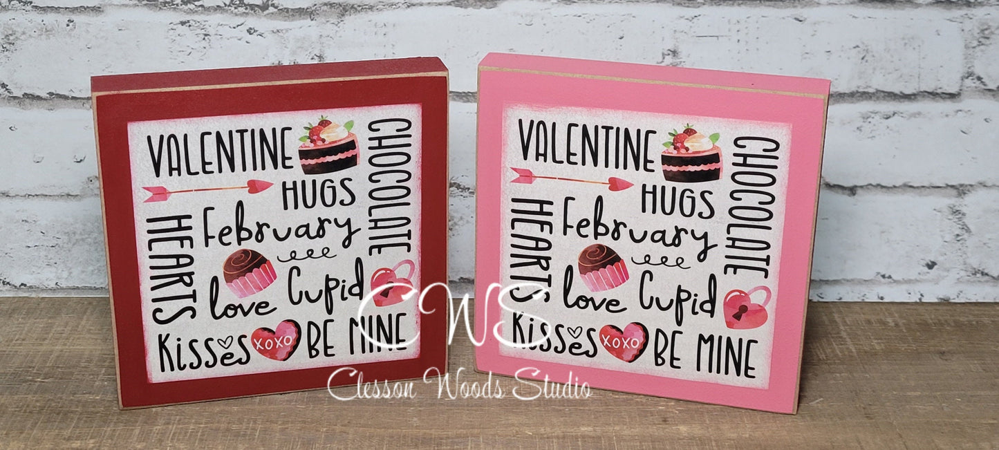 Valentine Subway Style Print Square Wood Sign