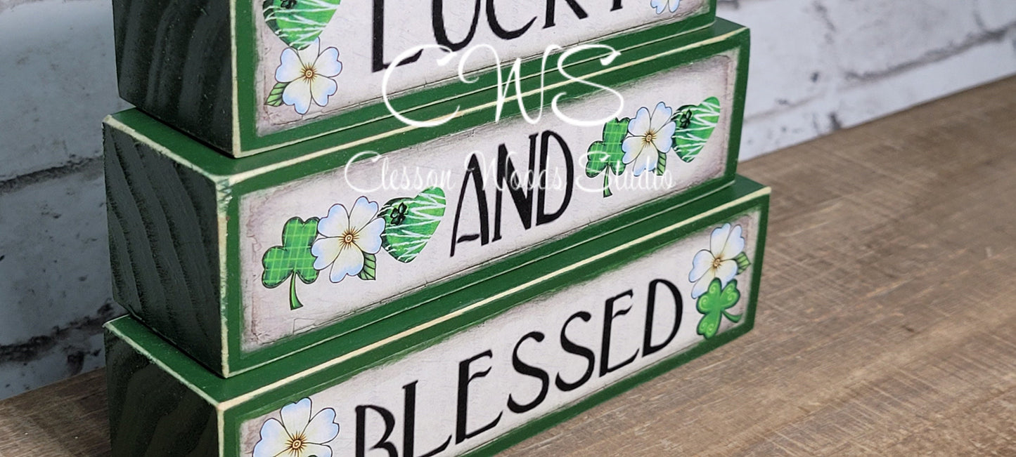 Lucky And Blessed St. Patrick's Day Wood Block Stack