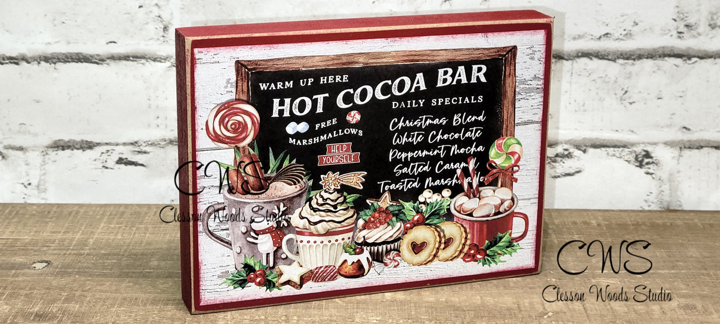 Warm Up Here Hot Cocoa Bar Wood Block Sign