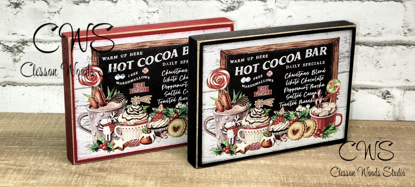 Warm Up Here Hot Cocoa Bar Wood Block Sign