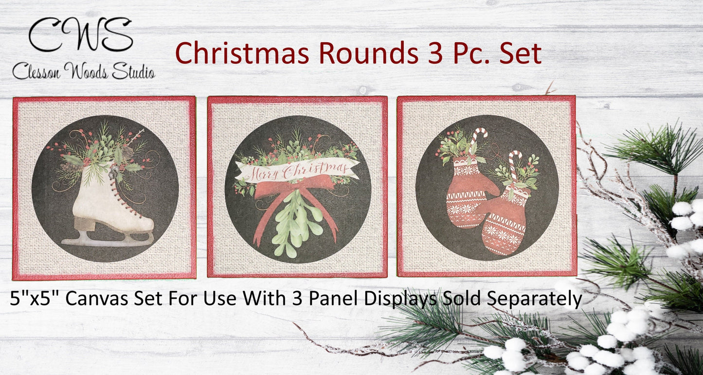 Christmas Rounds 3 Pc 5"x5" Canvas Set