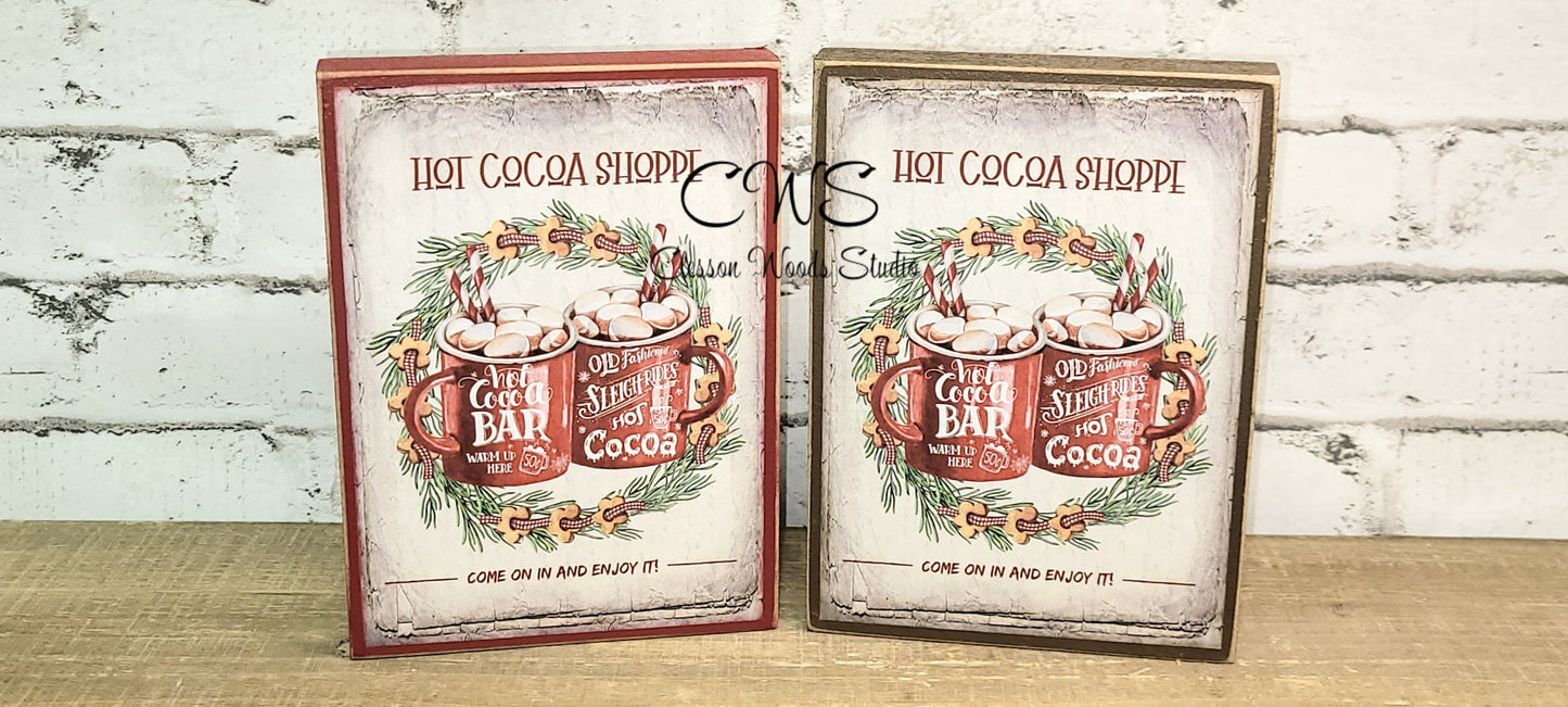 Hot Cocoa Shoppe Wood Block Sign