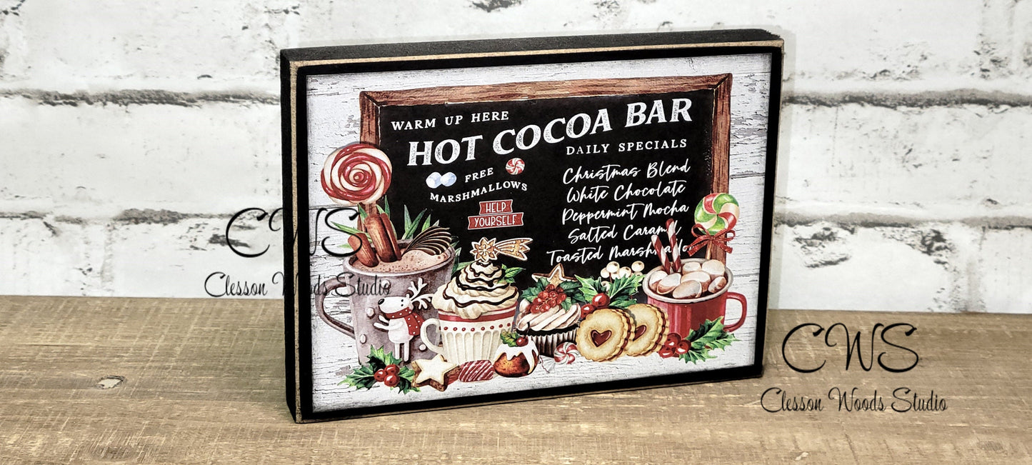 Warm Up Here Hot Cocoa Bar Wood Block Sign