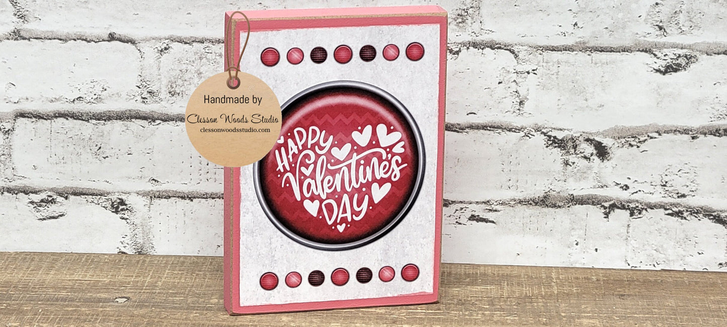 Happy Valentines Day Circle Pink Wood Block Sign Tiered Tray Sign