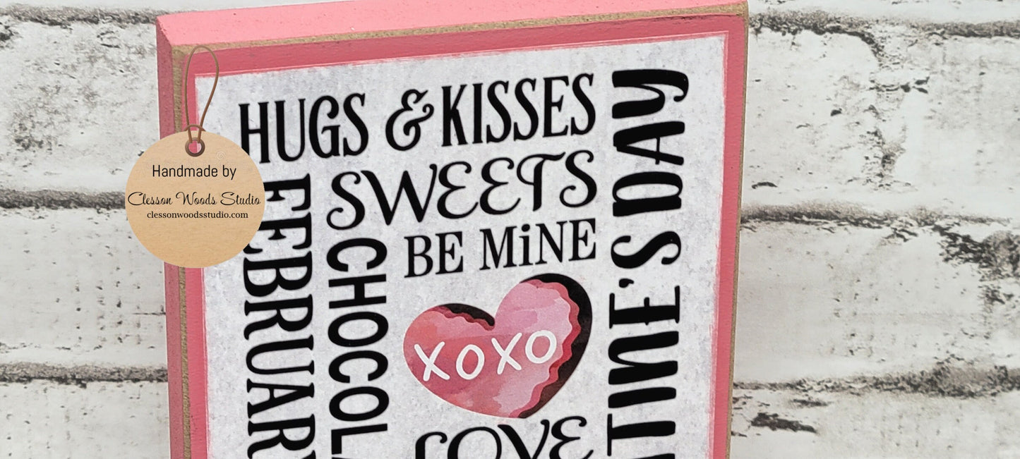Valentine Words Pink Wood Block Sign Tiered Tray Sign