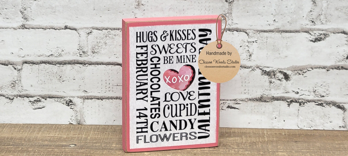 Valentine Words Pink Wood Block Sign Tiered Tray Sign