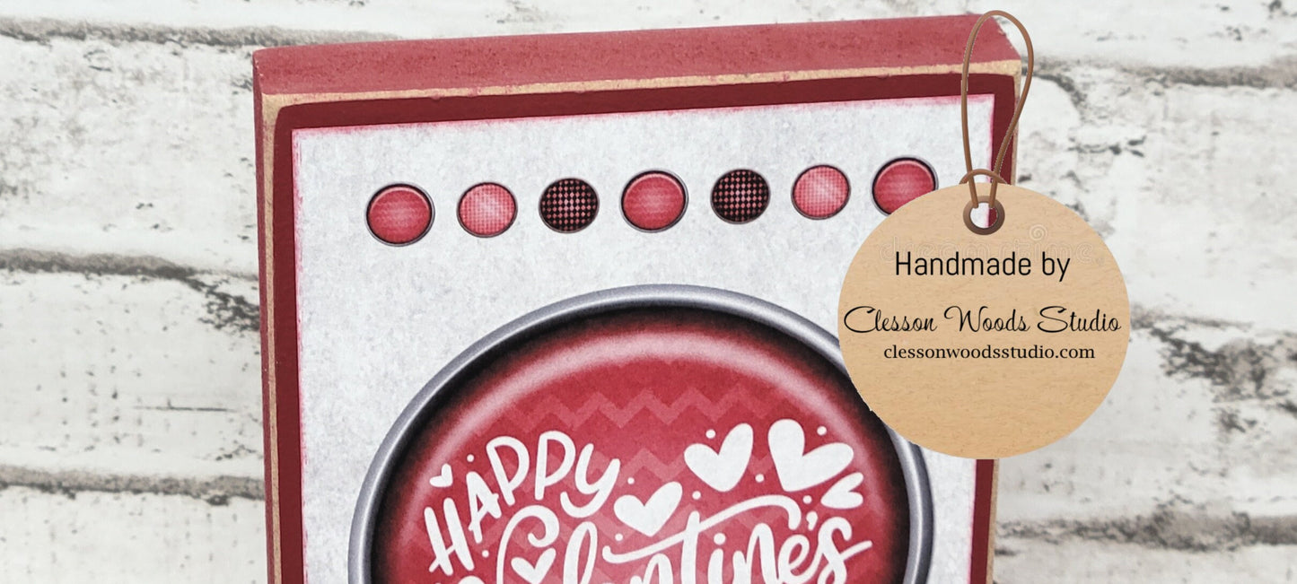Happy Valentines Day Circle Red Wood Block Sign Tiered Tray Sign