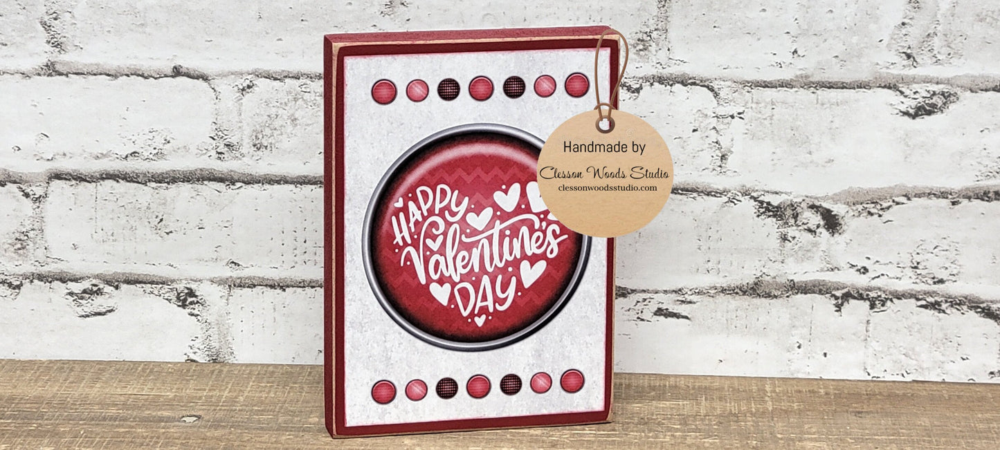 Happy Valentines Day Circle Red Wood Block Sign Tiered Tray Sign