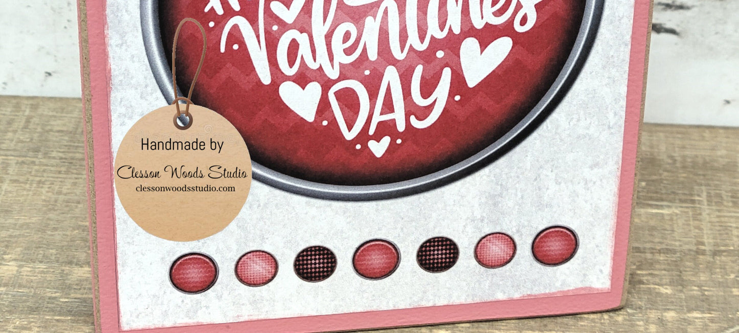 Happy Valentines Day Circle Pink Wood Block Sign Tiered Tray Sign