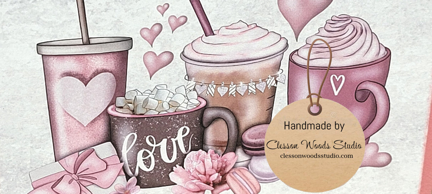 Valentine Beverages Pink Wood Block Sign Tiered Tray Sign