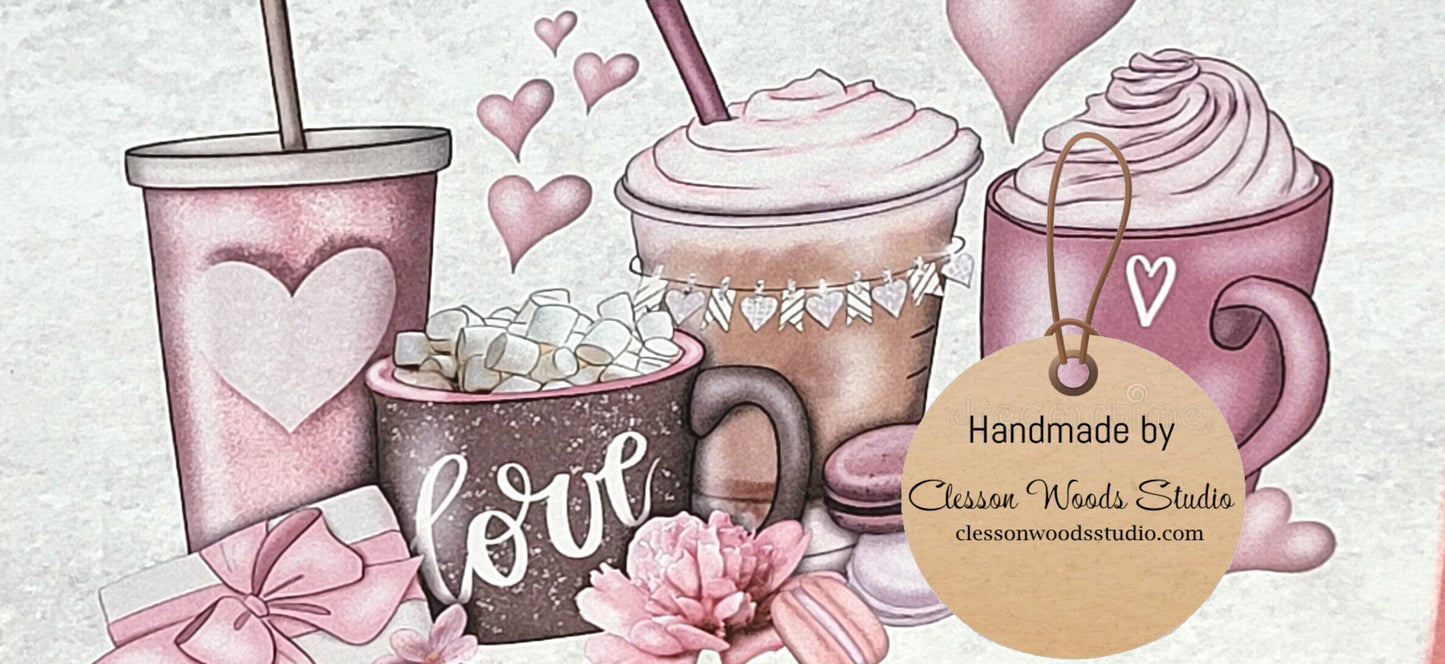 Valentine Beverages Brown Wood Block Sign Tiered Tray Sign