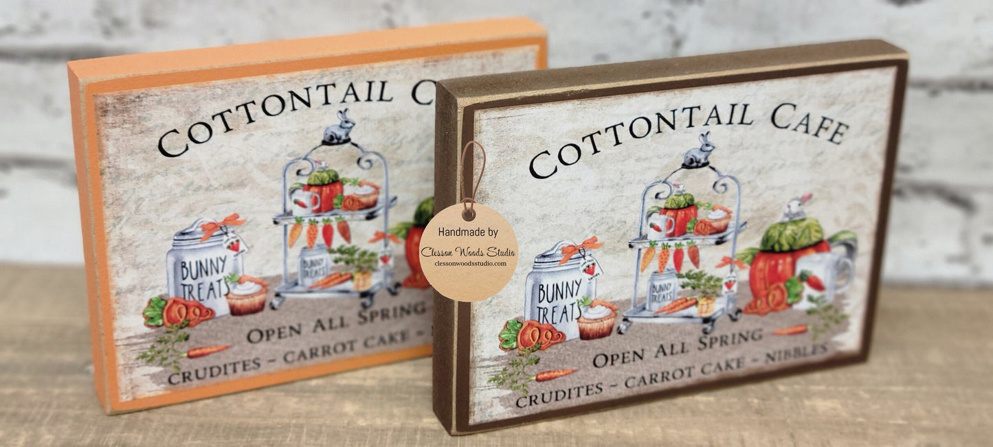 Cottontail Cafe Carrots Wood Block Sign