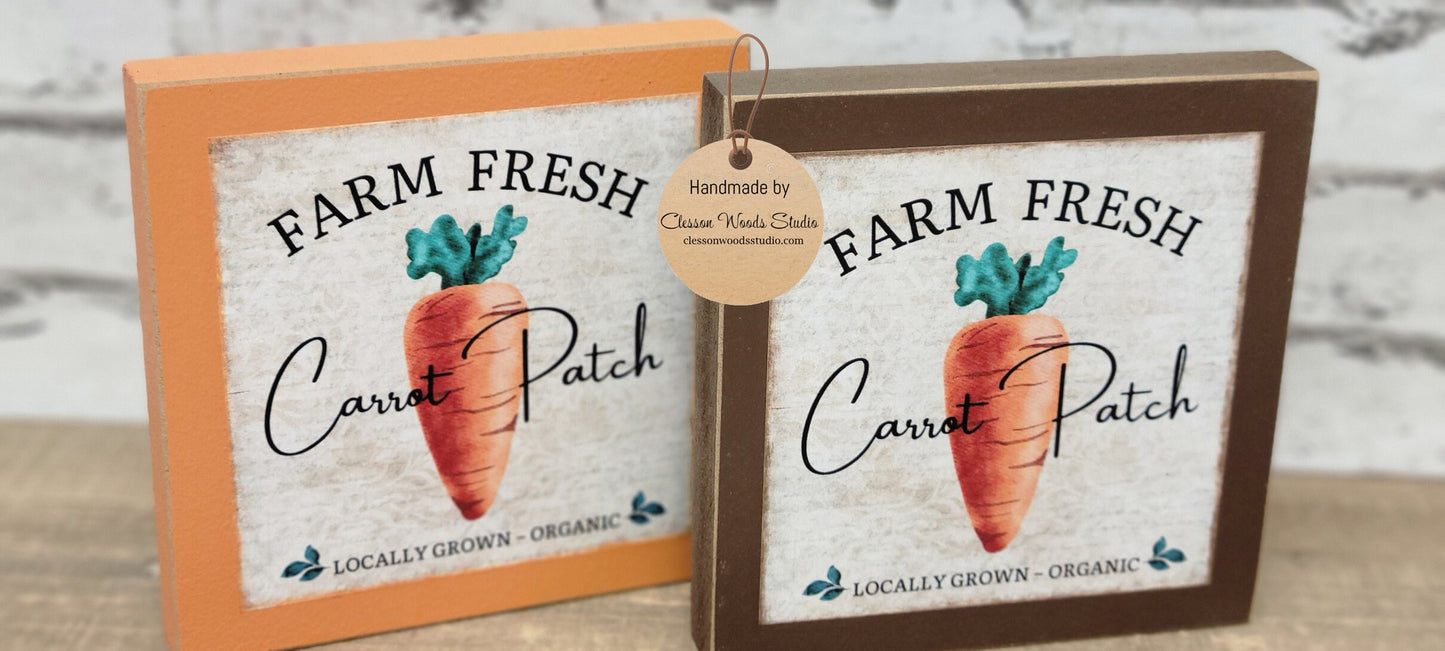 Farm Fresh Carrot Patch Square Wood Sign