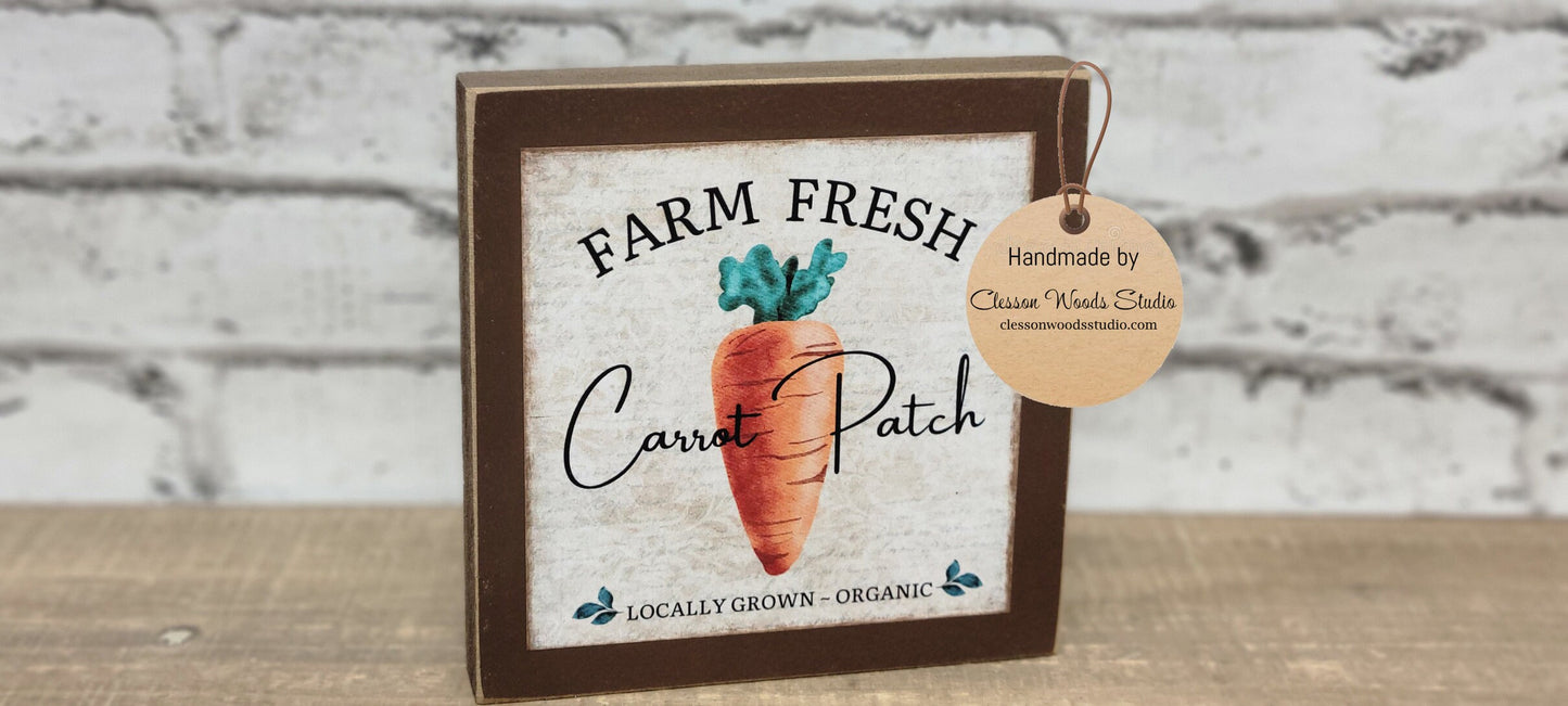 Farm Fresh Carrot Patch Square Wood Sign