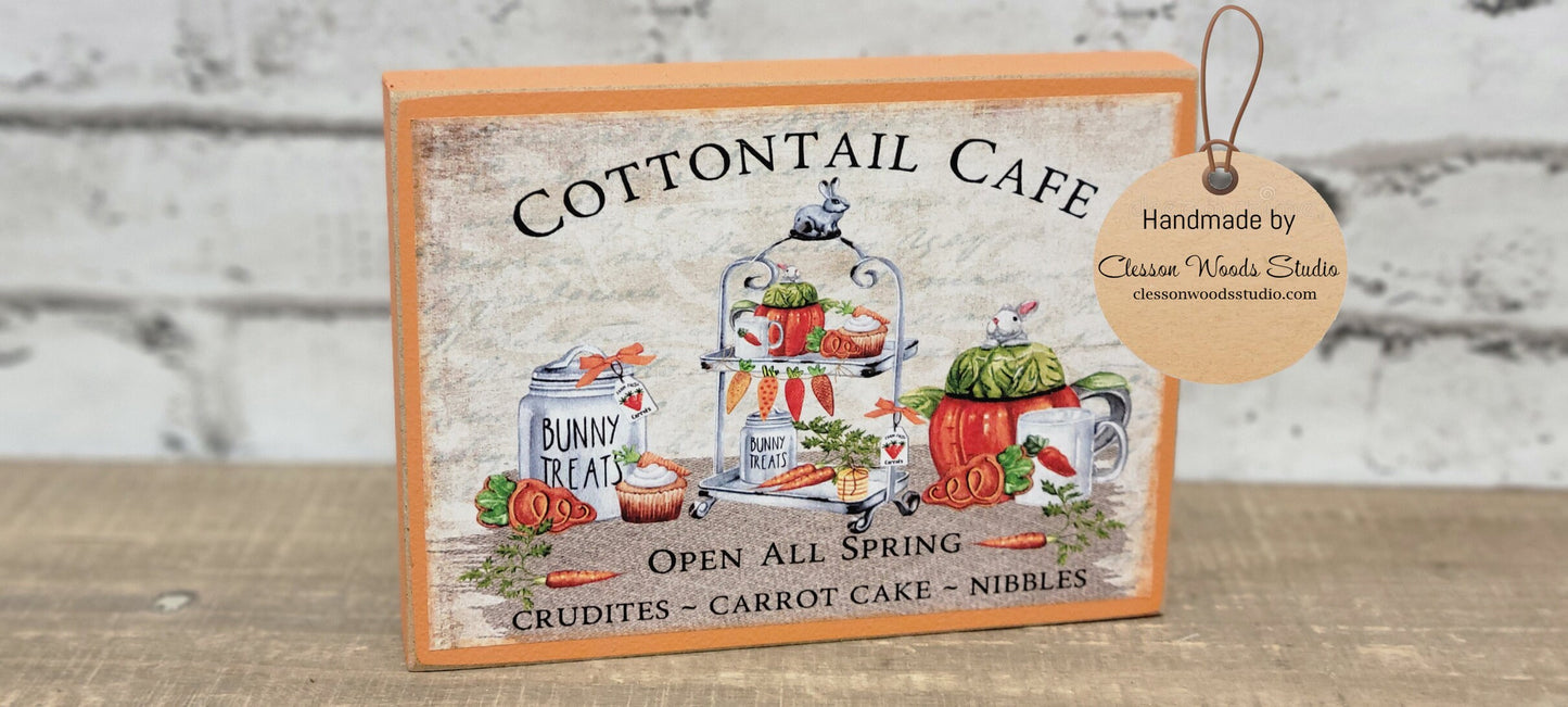 Cottontail Cafe Carrots Wood Block Sign