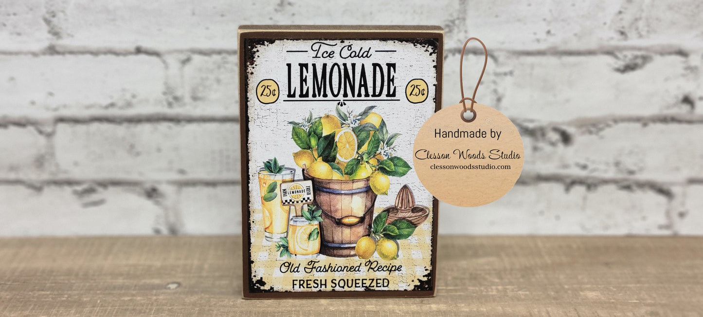 Ice Cold Lemonade Wood Block Sign
