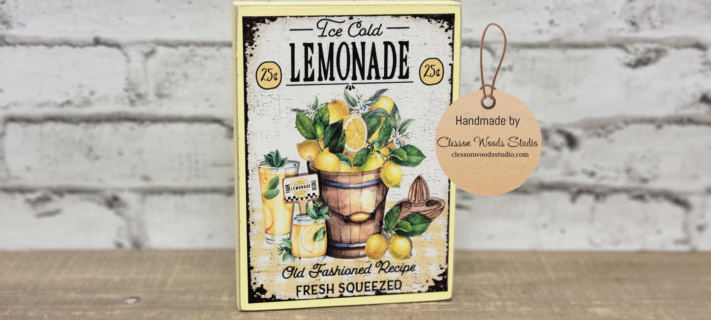 Ice Cold Lemonade Wood Block Sign
