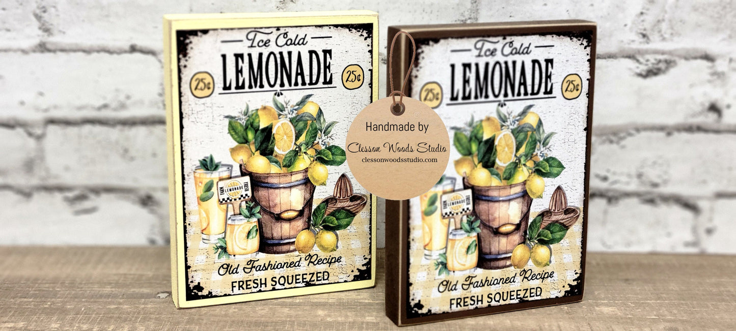 Ice Cold Lemonade Wood Block Sign