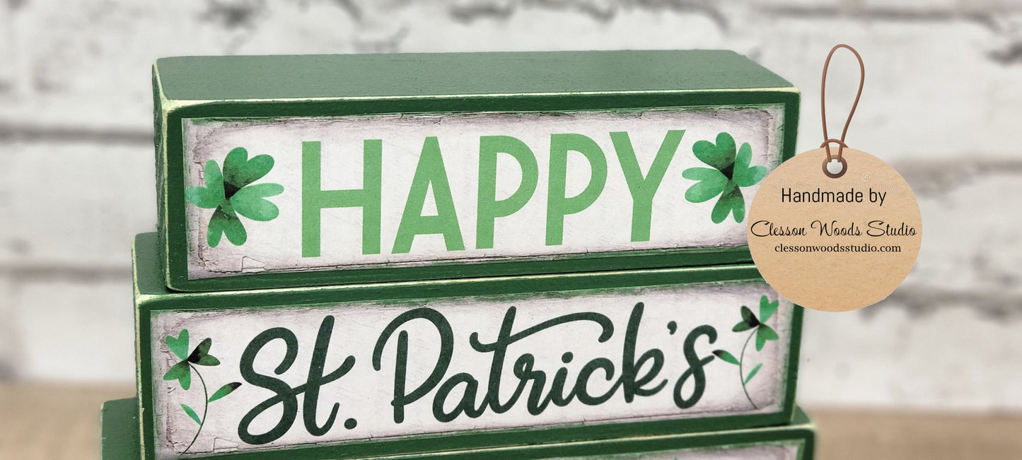 Happy St. Patrick's Day Green Wood Block Stack