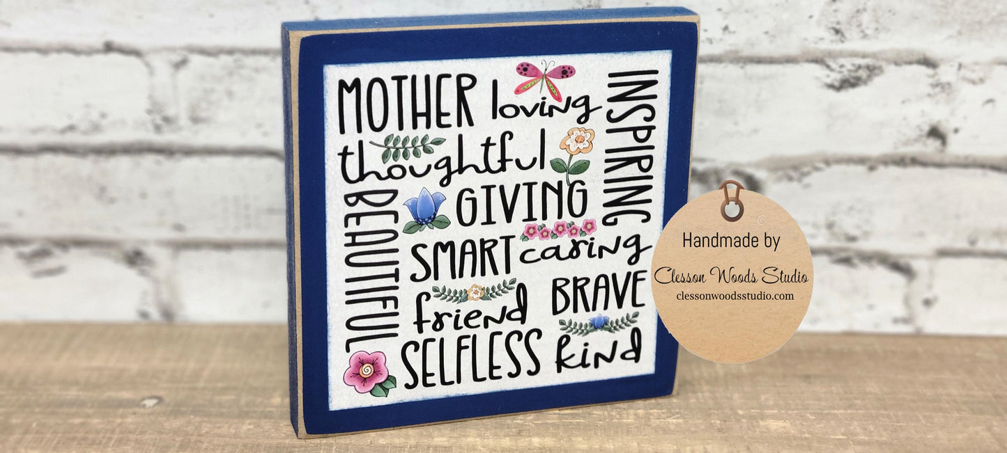 Mother's Day Subway Style Art Words Square Wood Sign