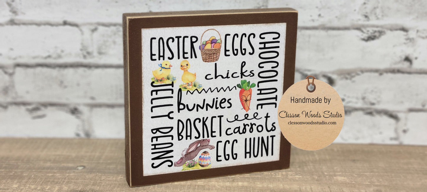Easter Elements Subway Style Art Words Square Wood Sign
