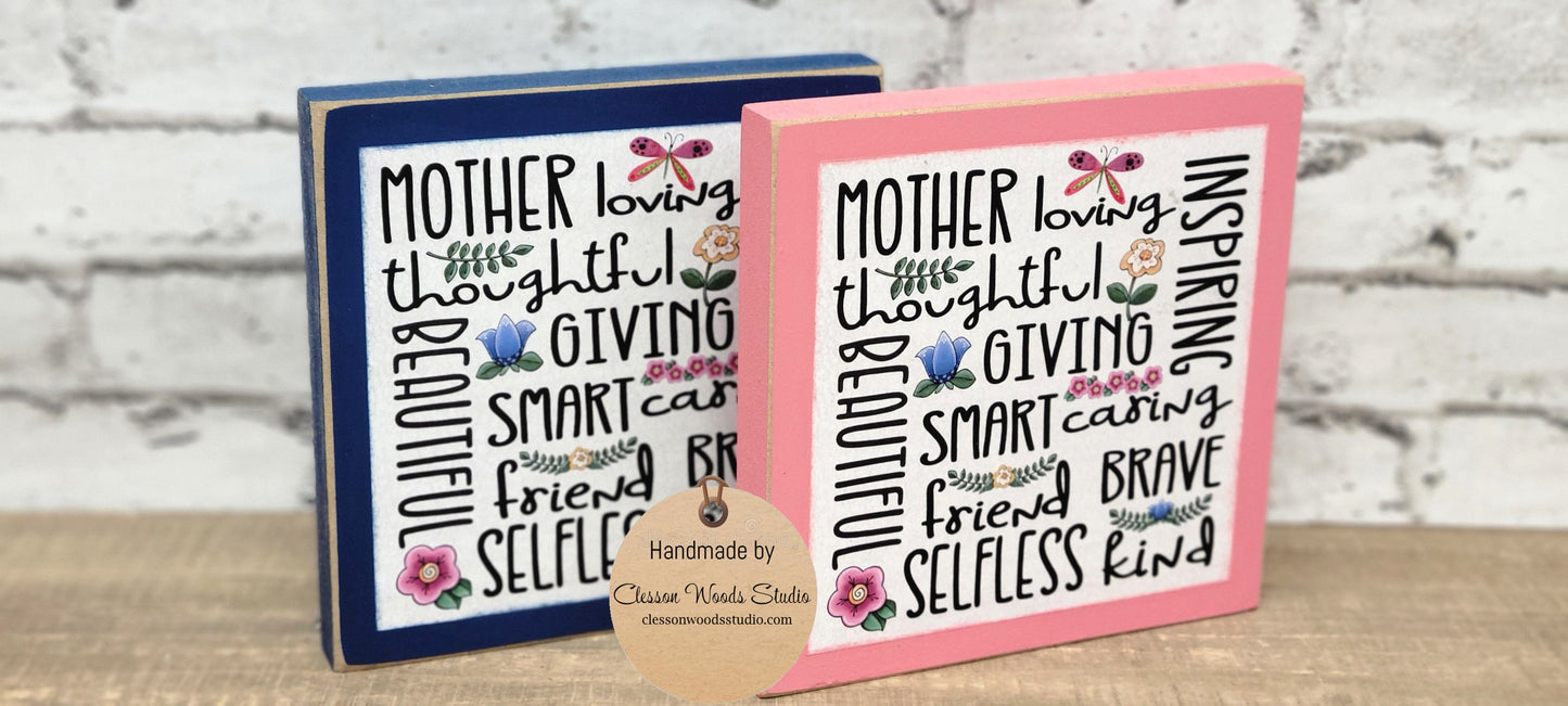 Mother's Day Subway Style Art Words Square Wood Sign
