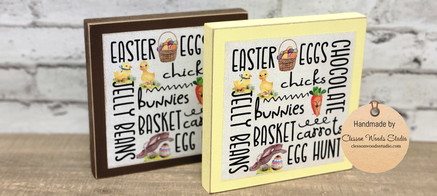 Easter Elements Subway Style Art Words Square Wood Sign