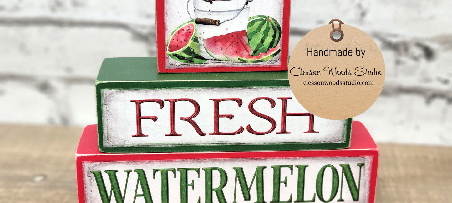 Fresh Watermelon 3 Piece Wood Block Stack