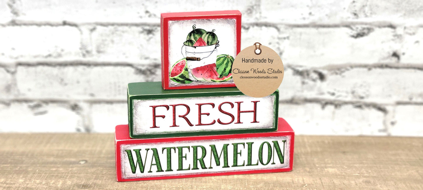 Fresh Watermelon 3 Piece Wood Block Stack