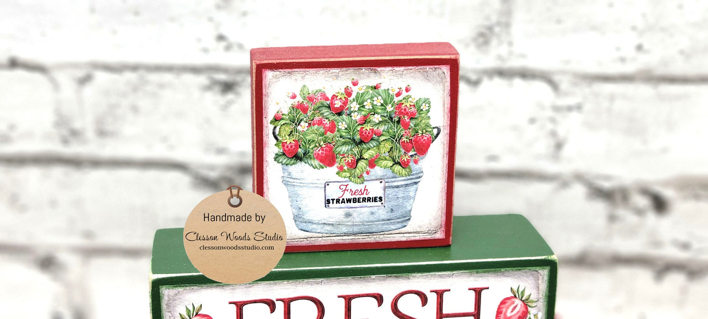 Fresh Strawberries 3 Piece Wood Block Stack