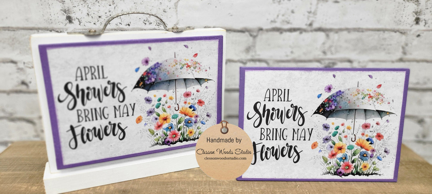 April Showers Bring May Flowers Umbrella Flowers 7" x 5" Interchangeable Canvas or Display Set