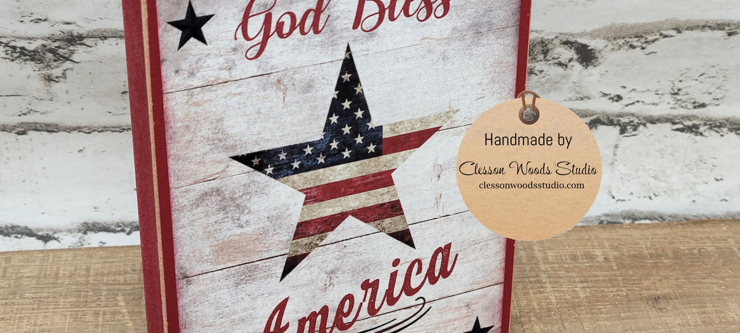 God Bless America Star Wood Sign
