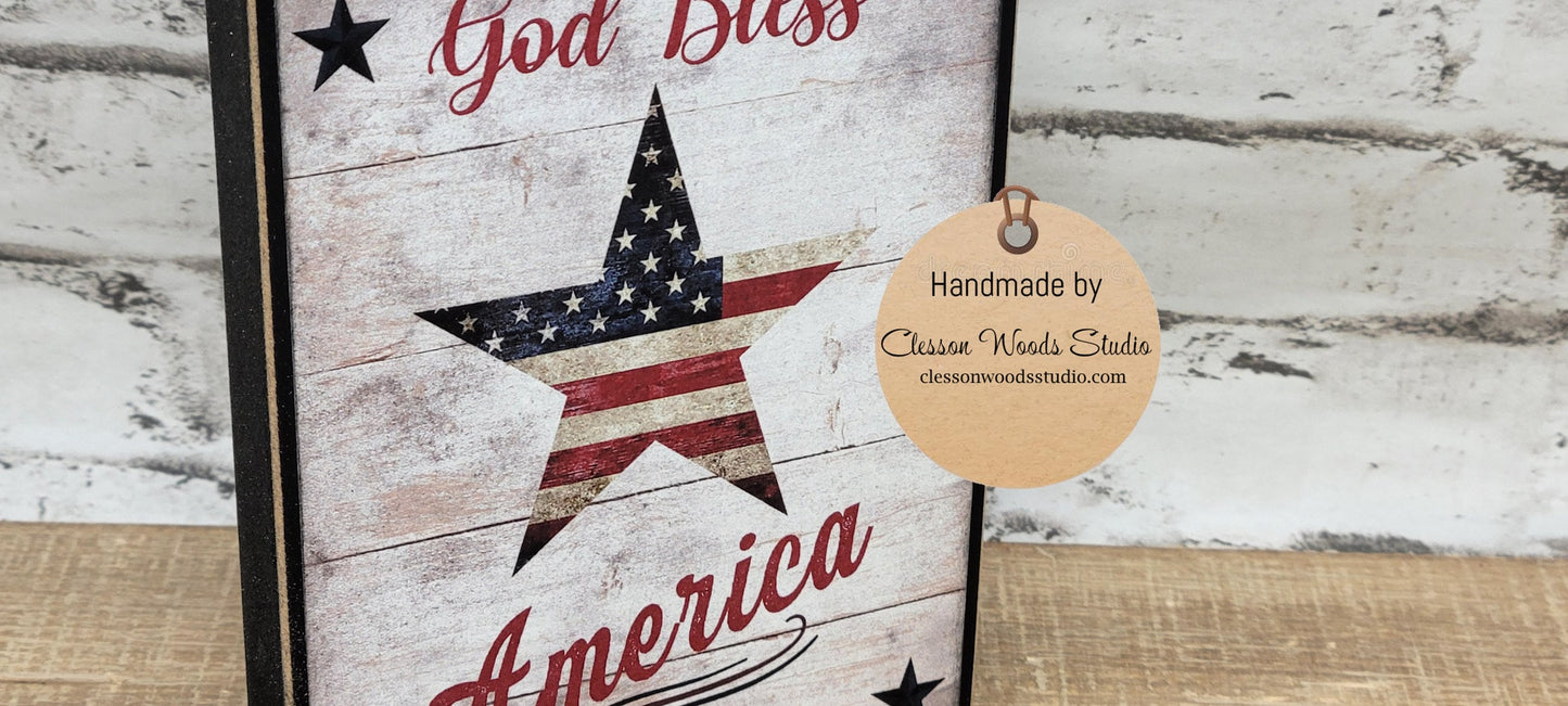 God Bless America Star Wood Sign